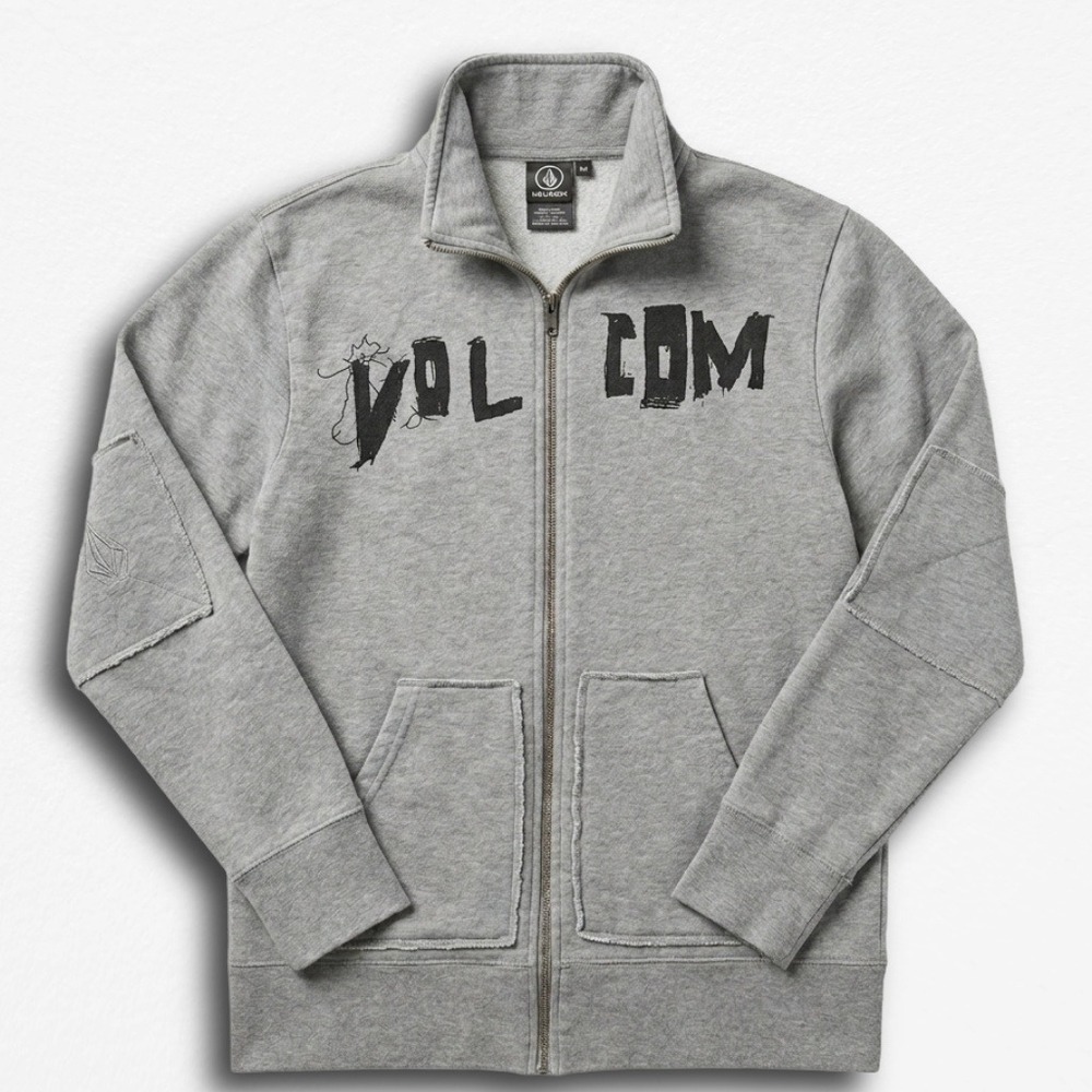 Volcom Vintage Y2K Full Zip Sweatshirt Gray Distressed Skate Hoodie Mens Medium